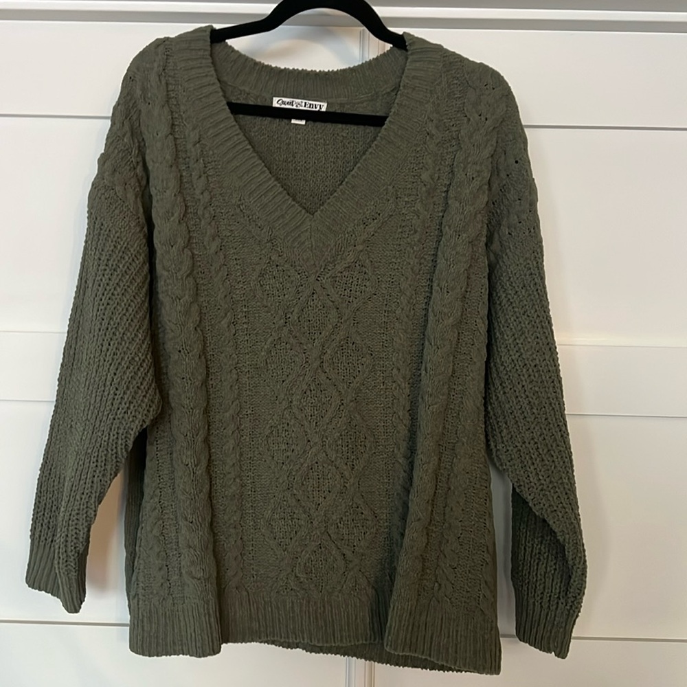 Sweet Envy Olive Green Cable Knit Sweater